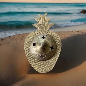 Vtg Brass Incense Burner Pineapple Brass Footed Etched Lid Rare Hawaiian Luau